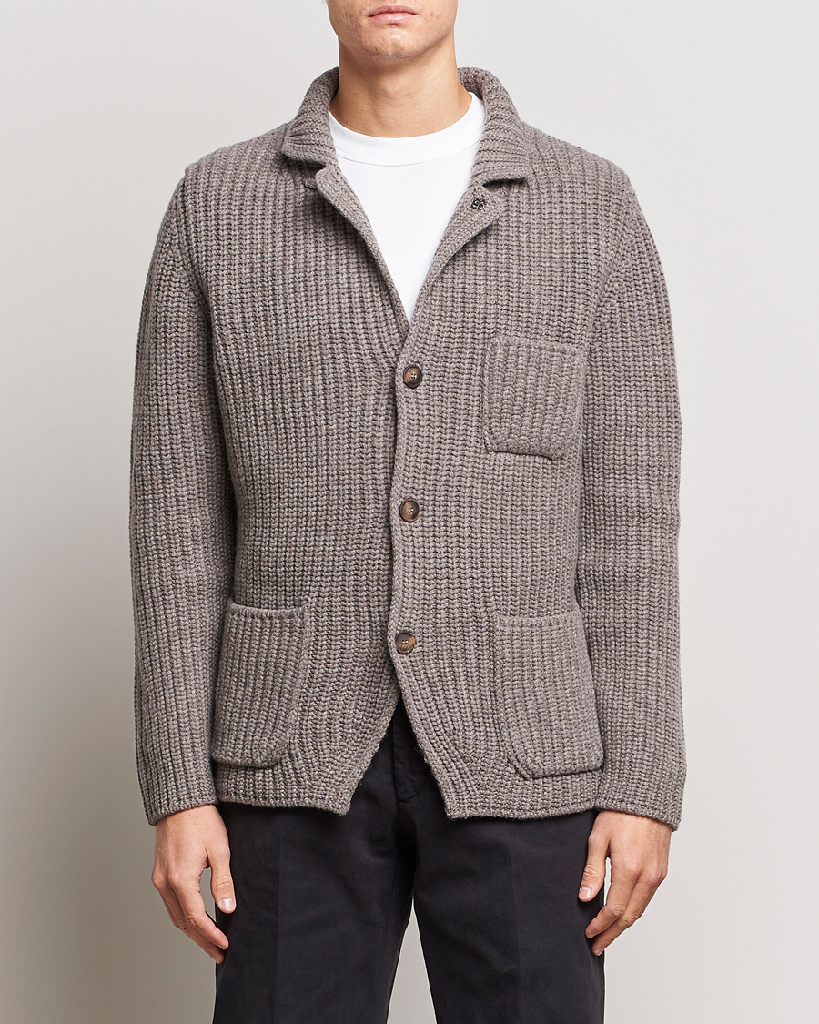 Herr |  | Gran Sasso | Heavy Wool Knitted Blazer Cardigan Taupe Melange