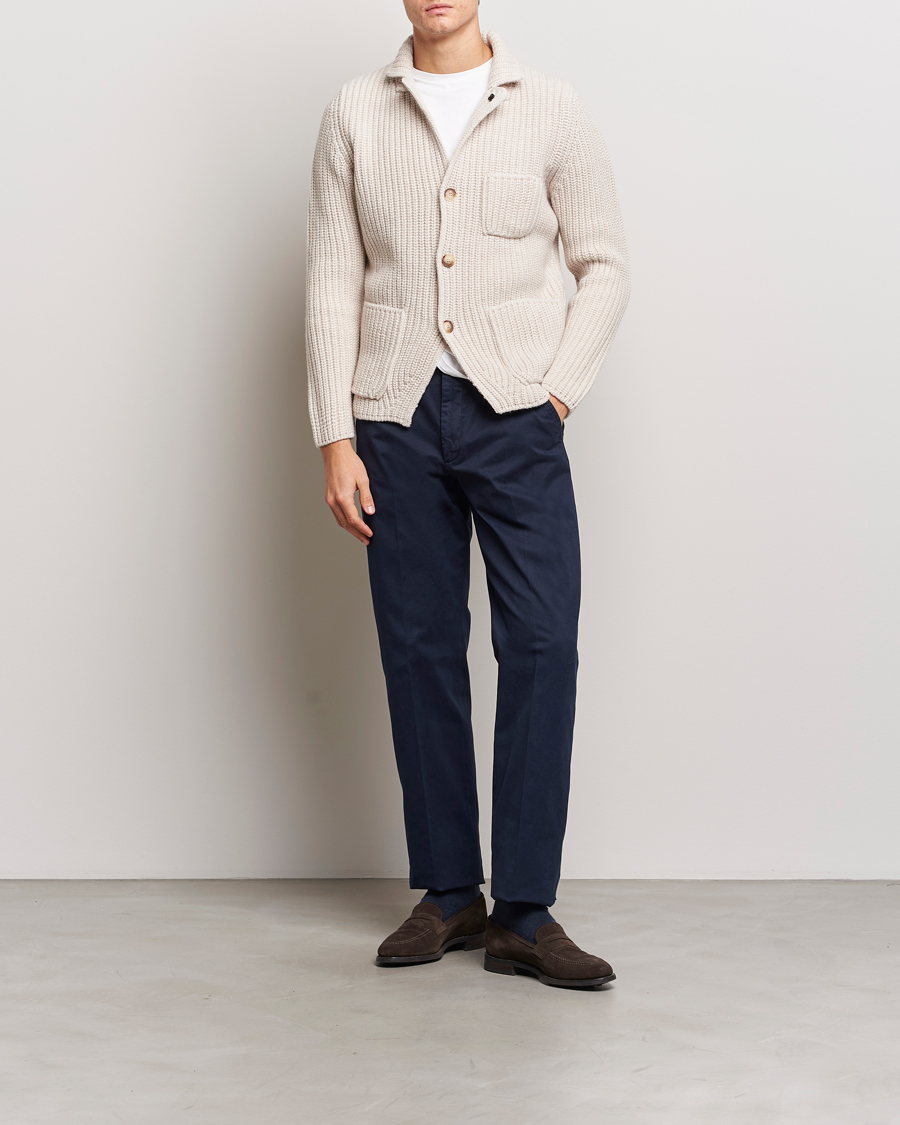 Herr | Tröjor | Gran Sasso | Heavy Wool Knitted Blazer Cardigan Off White