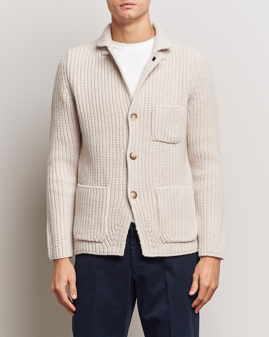 Herr |  | Gran Sasso | Heavy Wool Knitted Blazer Cardigan Off White