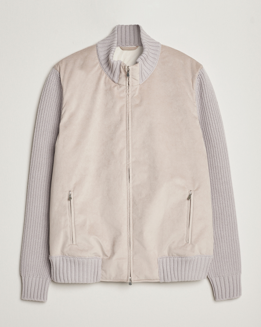 Herr | Jackor | Gran Sasso | Wool/Alcantara Padded Full Zip Sand/Creme