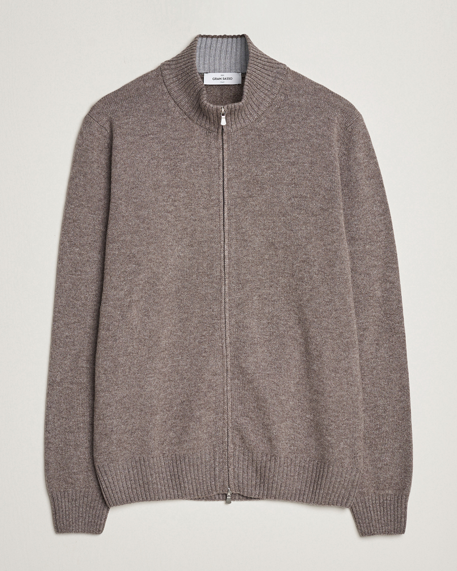 Herr | Tröjor | Gran Sasso | Wool/Cashmere Full Zip Light Brown Melange