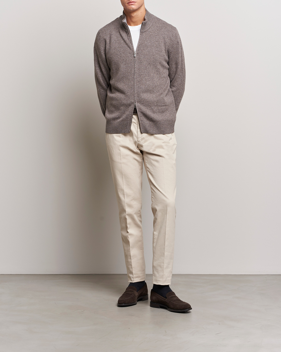 Herr | Tröjor | Gran Sasso | Wool/Cashmere Full Zip Light Brown Melange