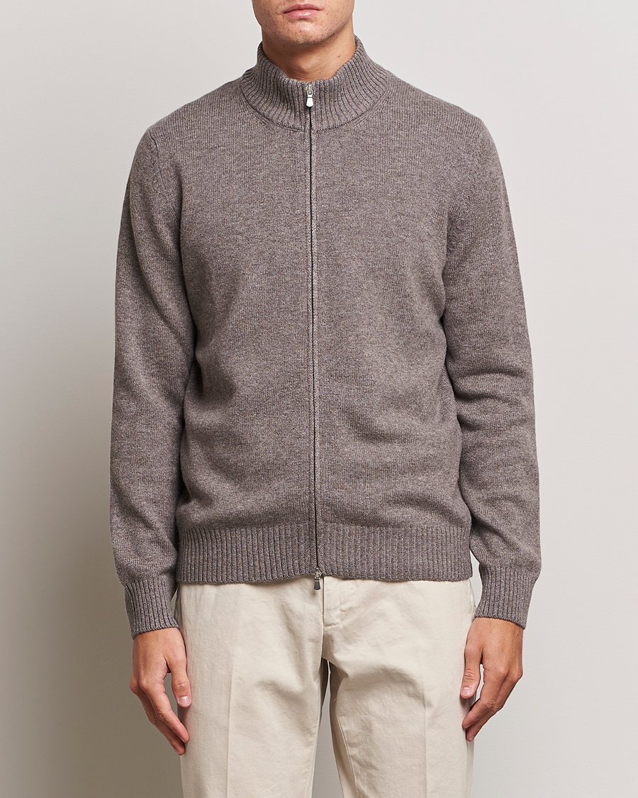 Herr | Full-zip | Gran Sasso | Wool/Cashmere Full Zip Light Brown Melange