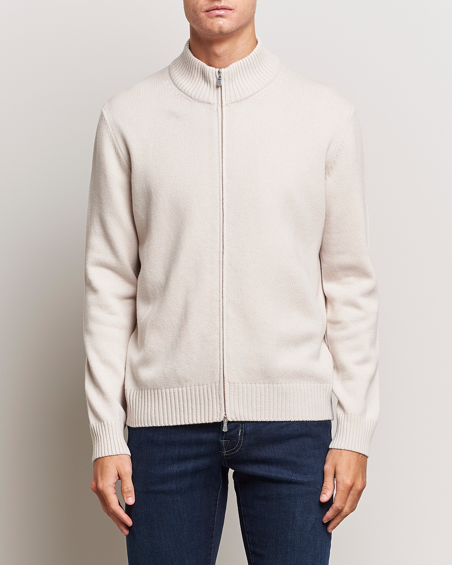 Herr | Full-zip | Gran Sasso | Wool/Cashmere Full Zip Creme
