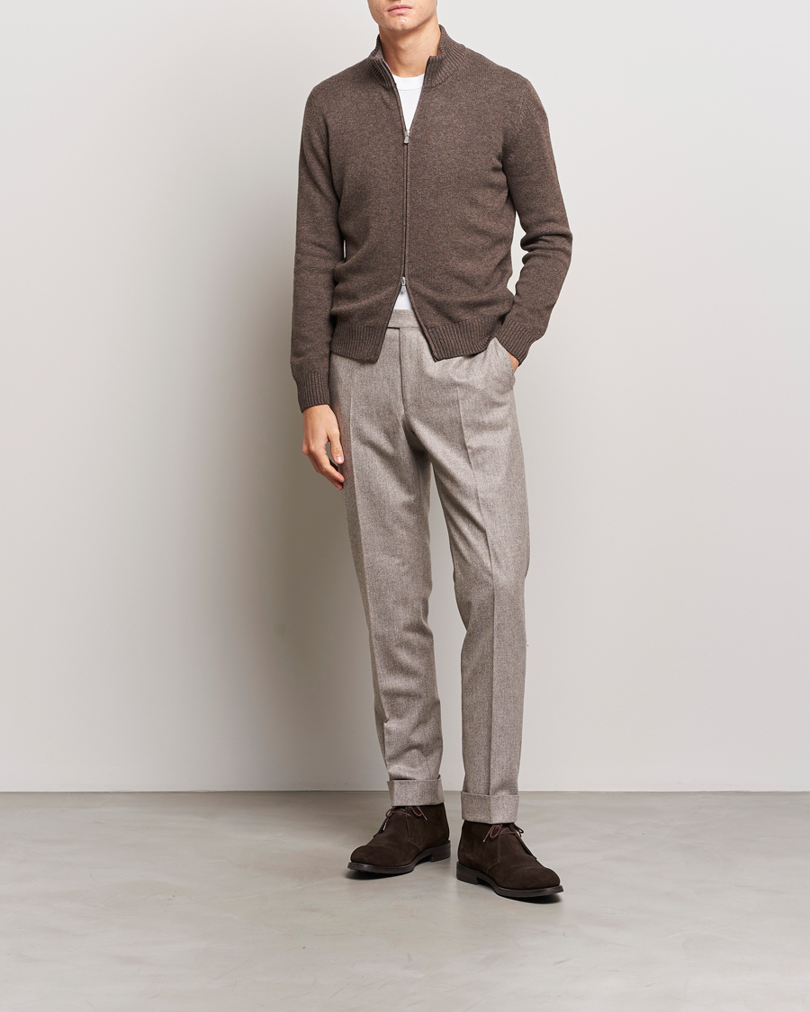 Herr | Tröjor | Gran Sasso | Wool/Cashmere Full Zip Brown Melange