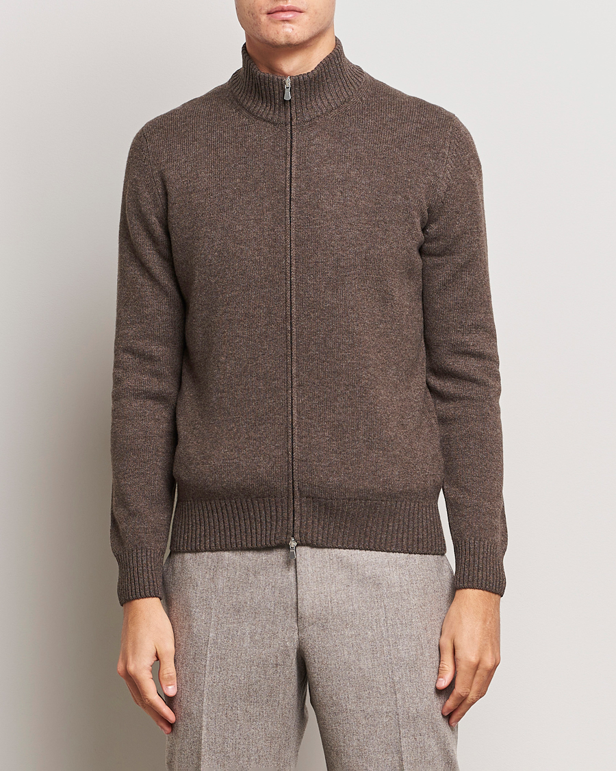 Herr | Tröjor | Gran Sasso | Wool/Cashmere Full Zip Brown Melange