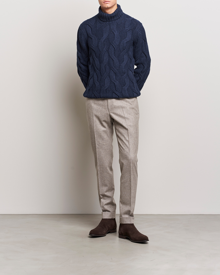 Herr | Tröjor | Gran Sasso | Wool/Cashmere Heavy Knitted Structured Polo Navy