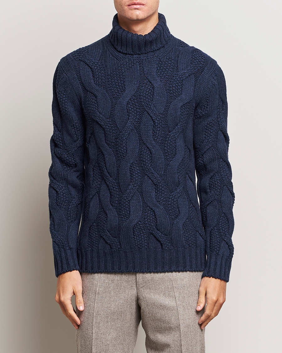 Herr | Polotröjor | Gran Sasso | Wool/Cashmere Heavy Knitted Structured Polo Navy