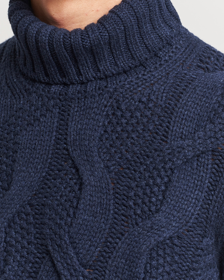 Herr | Tröjor | Gran Sasso | Wool/Cashmere Heavy Knitted Structured Polo Navy