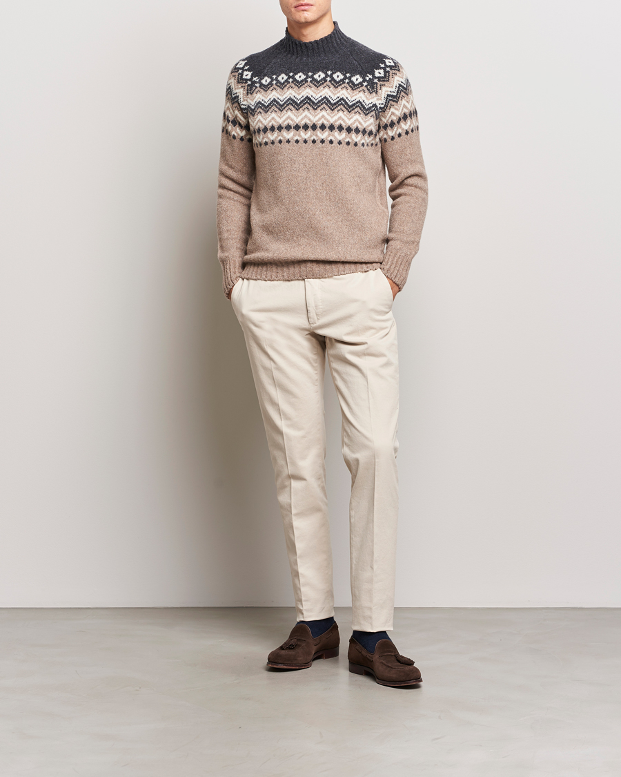 Herr | Tröjor | Gran Sasso | Aspen Wool Fairisle Crew Neck Sweater Beige/Grey