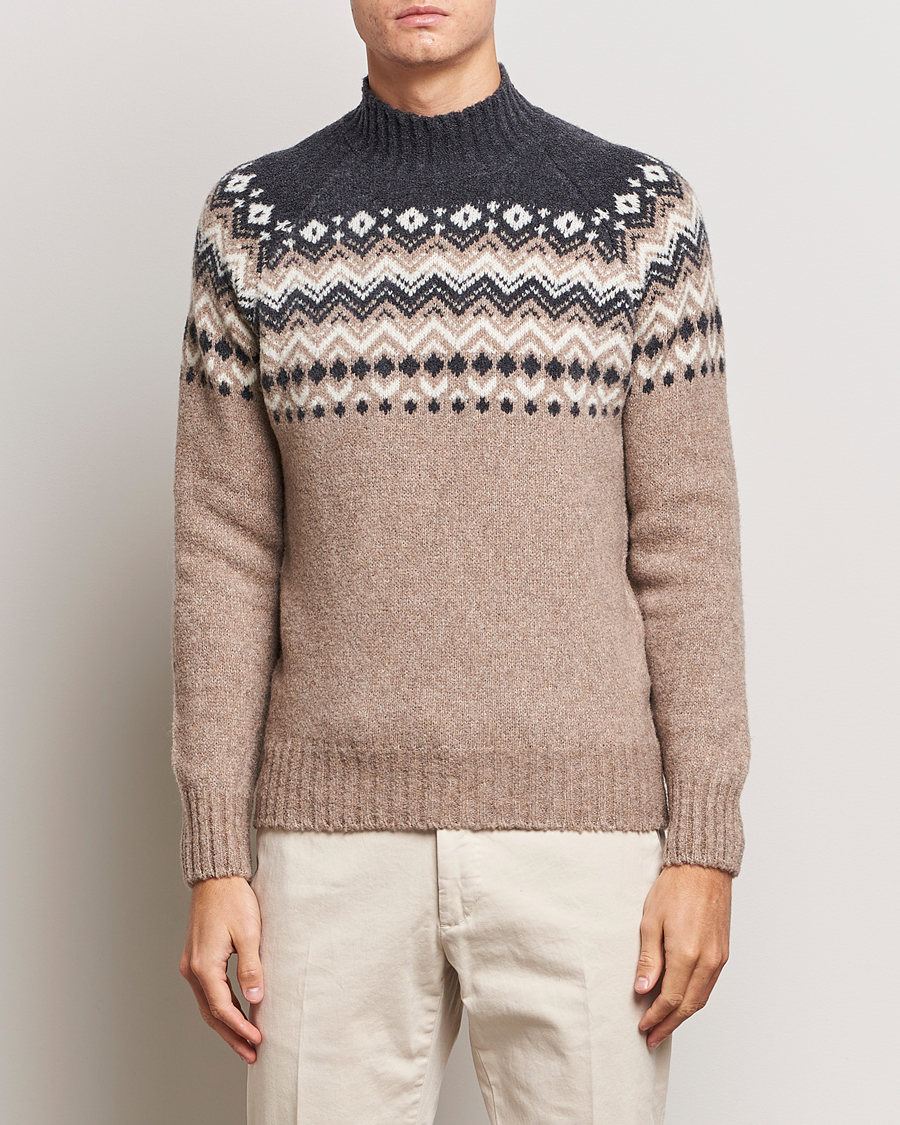 Herr | Tröjor | Gran Sasso | Aspen Wool Fairisle Crew Neck Sweater Beige/Grey