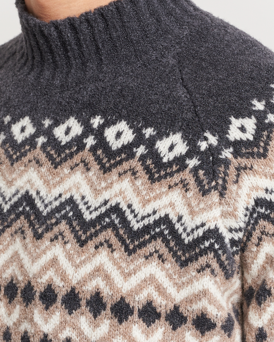 Herr | Tröjor | Gran Sasso | Aspen Wool Fairisle Crew Neck Sweater Beige/Grey