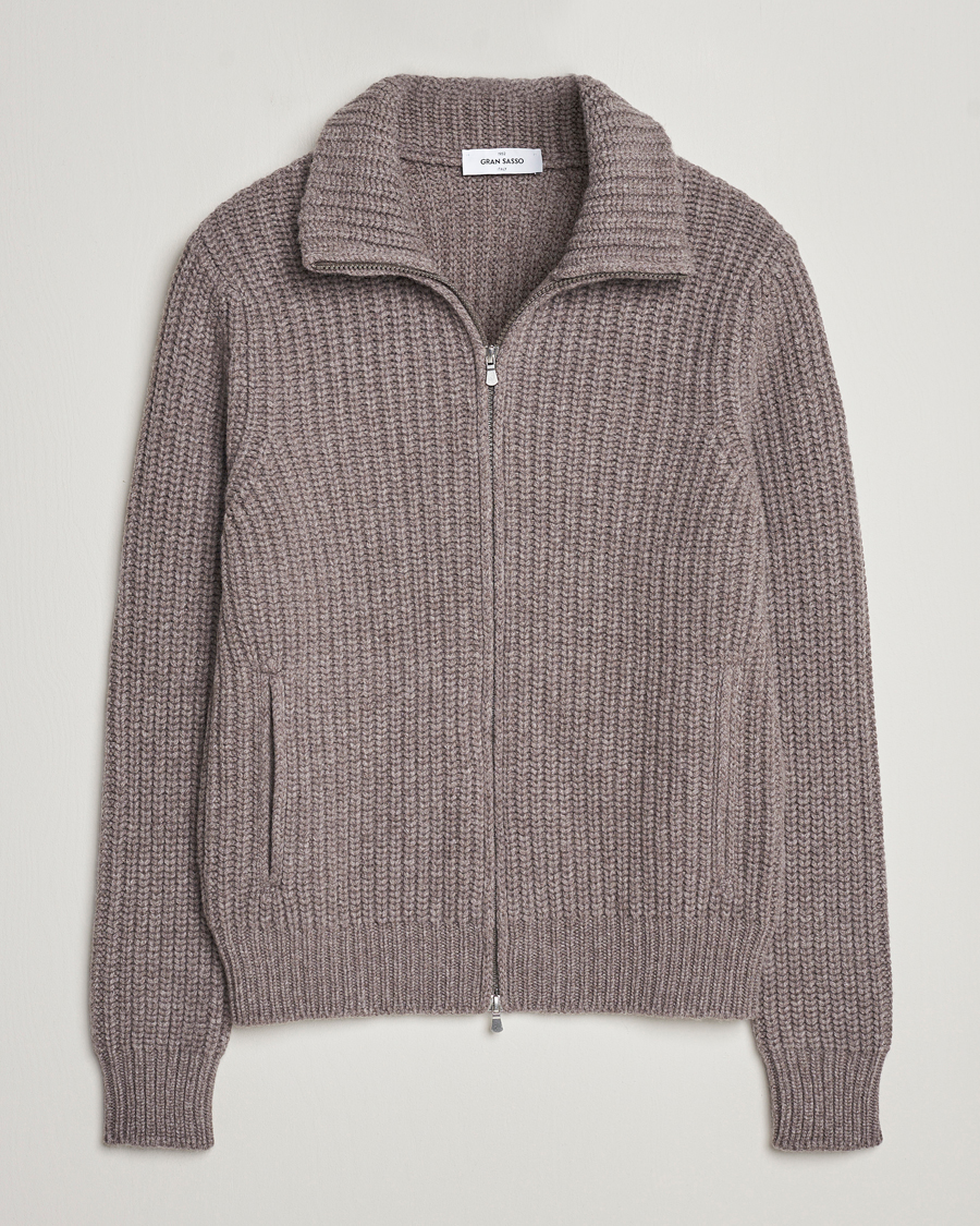 Herr | Tröjor | Gran Sasso | Wool/Cashmere Heavy Knitted Full Zip Taupe Melange