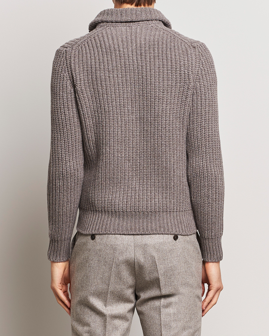 Herr | Tröjor | Gran Sasso | Wool/Cashmere Heavy Knitted Full Zip Taupe Melange