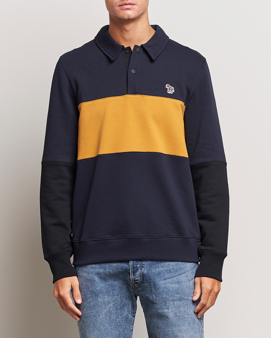 Herr | Rugbytröjor | PS Paul Smith | Organic Cotton Zebra Colorblocked Rugger Navy/Yellow