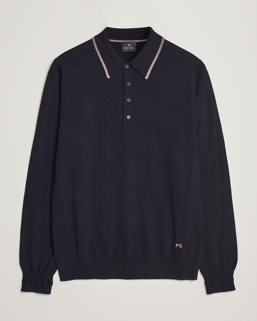 Herr | Tröjor | PS Paul Smith | Merino Wool Knitted Polo Navy
