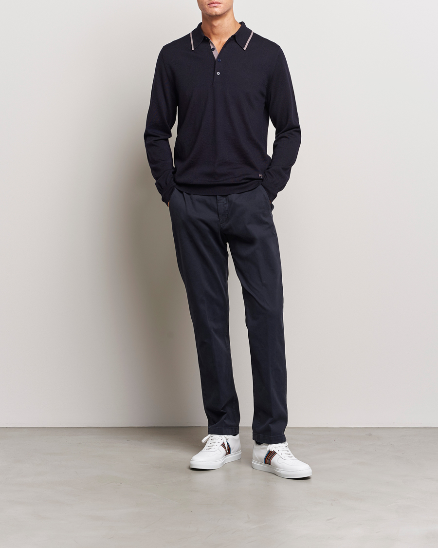 Herr | Tröjor | PS Paul Smith | Merino Wool Knitted Polo Navy
