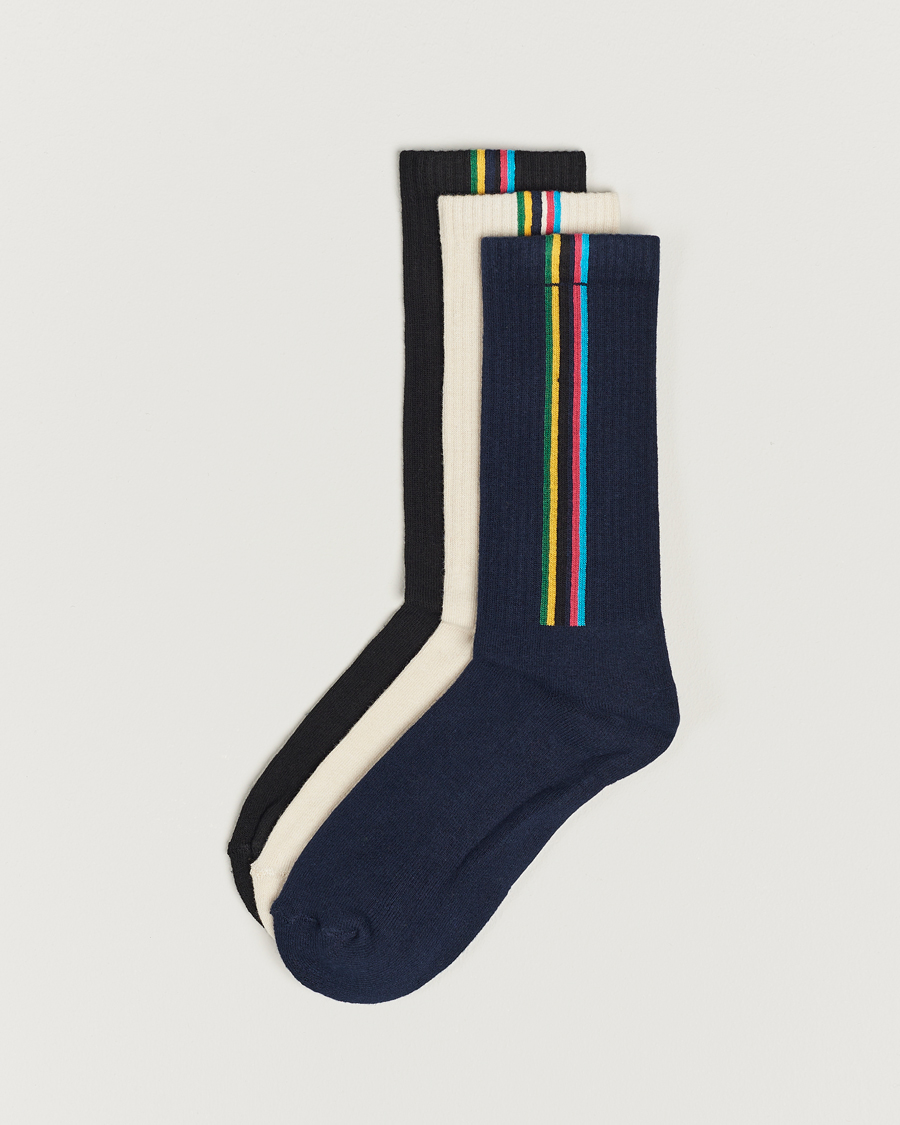 Herr | Underkläder | PS Paul Smith | 3-Pack Striped Socks Black/Navy/White