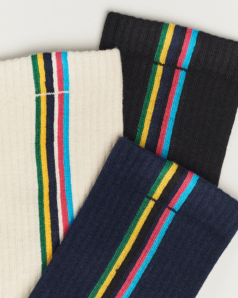 Herr | Underkläder | PS Paul Smith | 3-Pack Striped Socks Black/Navy/White