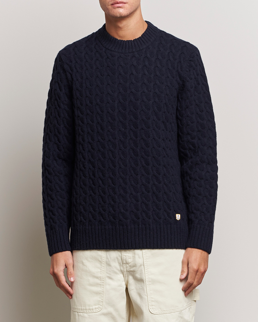 Herr | Stickade tröjor | Armor-lux | Pull RDC Wool Structured Knitted Sweater Navy