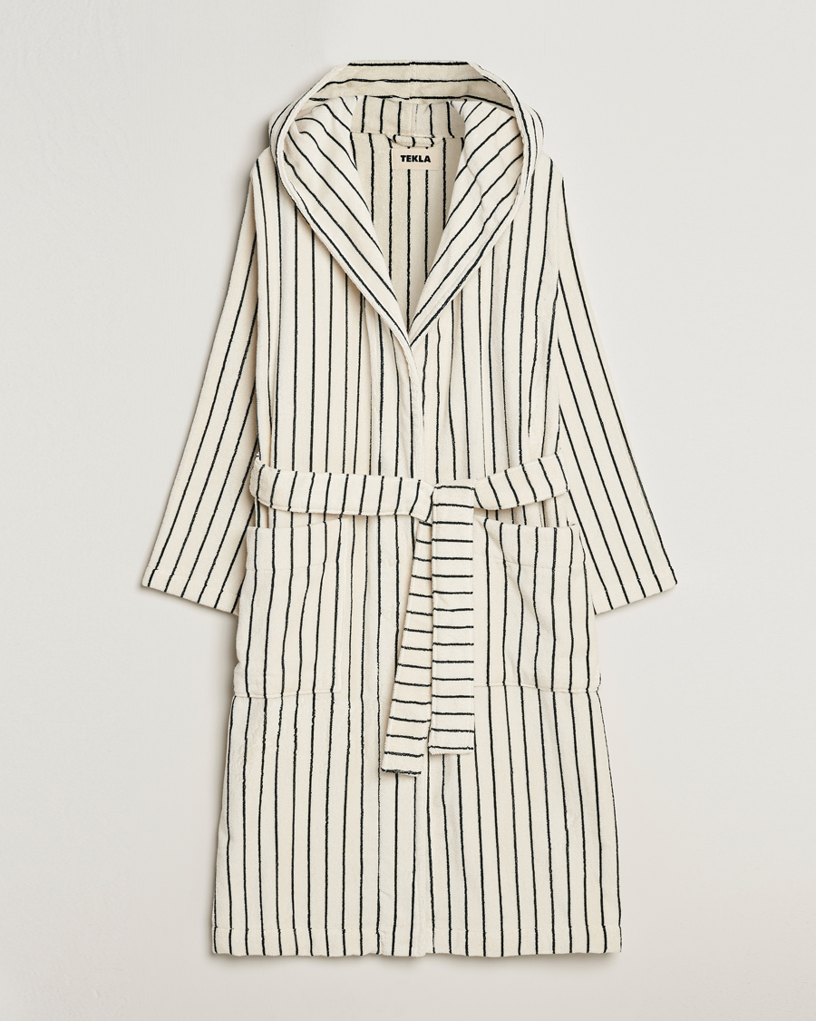 Herr | Pyjamas & Morgonrockar | Tekla | Organic Terry Hooded Bathrobe Racing Green Stripes
