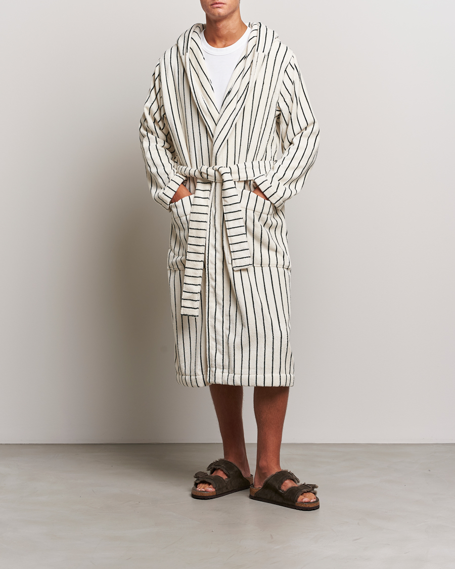 Herr | Pyjamas & Morgonrockar | Tekla | Organic Terry Hooded Bathrobe Racing Green Stripes