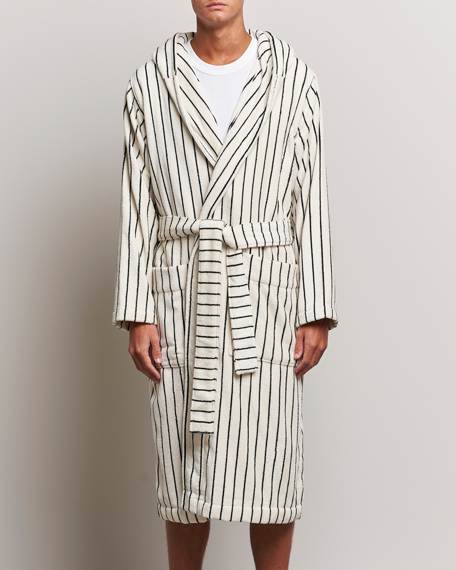 Herr | Loungewear | Tekla | Organic Terry Hooded Bathrobe Racing Green Stripes