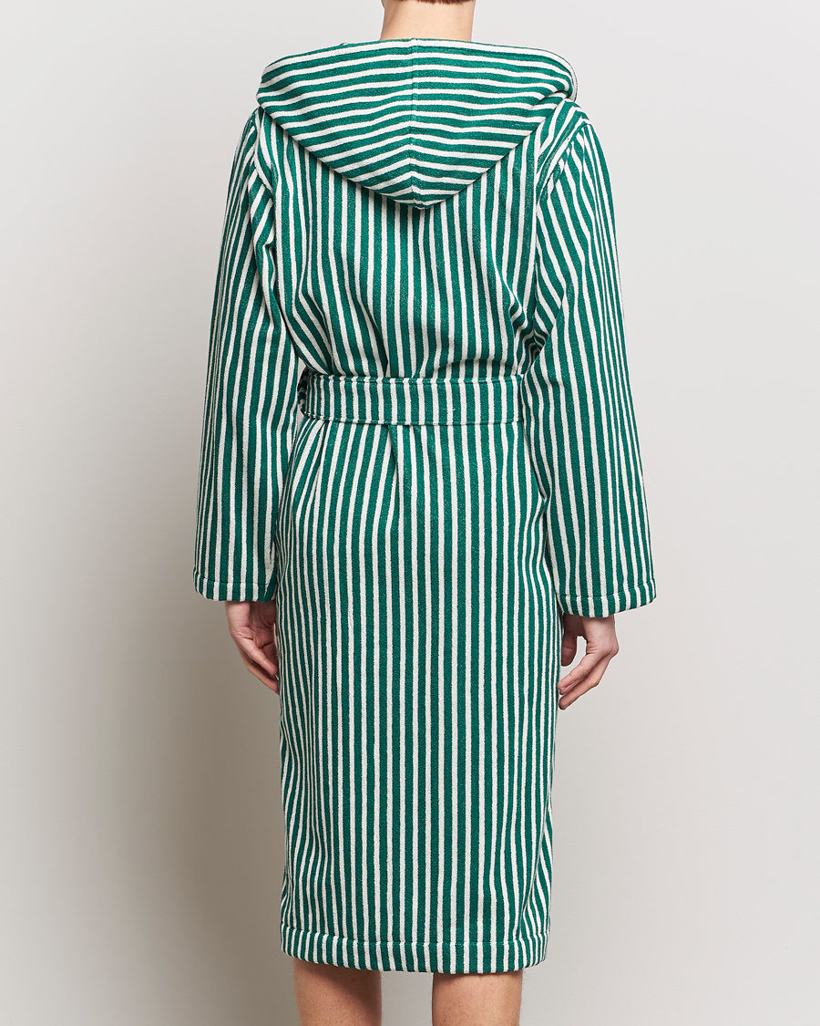 Herr | Pyjamas & Morgonrockar | Tekla | Organic Terry Hooded Bathrobe Teal Green Stripes
