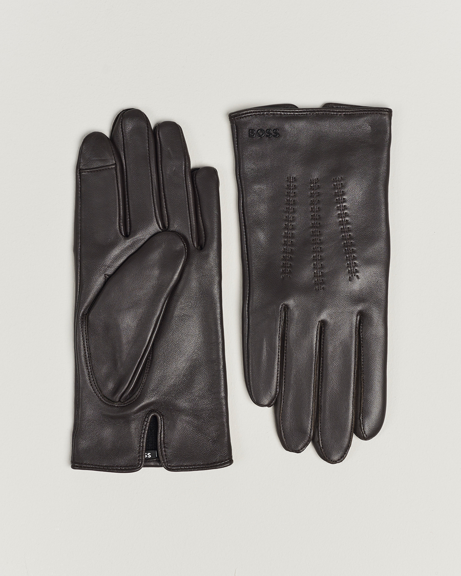 Herr | BOSS BLACK Hainz Leather Gloves Medium Brown | BOSS BLACK | Hainz Leather Gloves Medium Brown