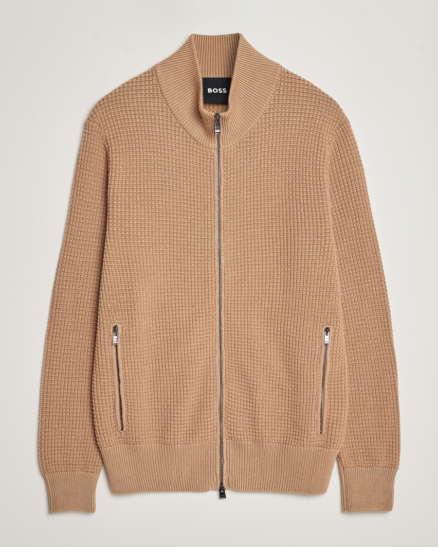 Herr | Tröjor | BOSS BLACK | Mabeo Heavy Knitted Full Zip Medium Beige