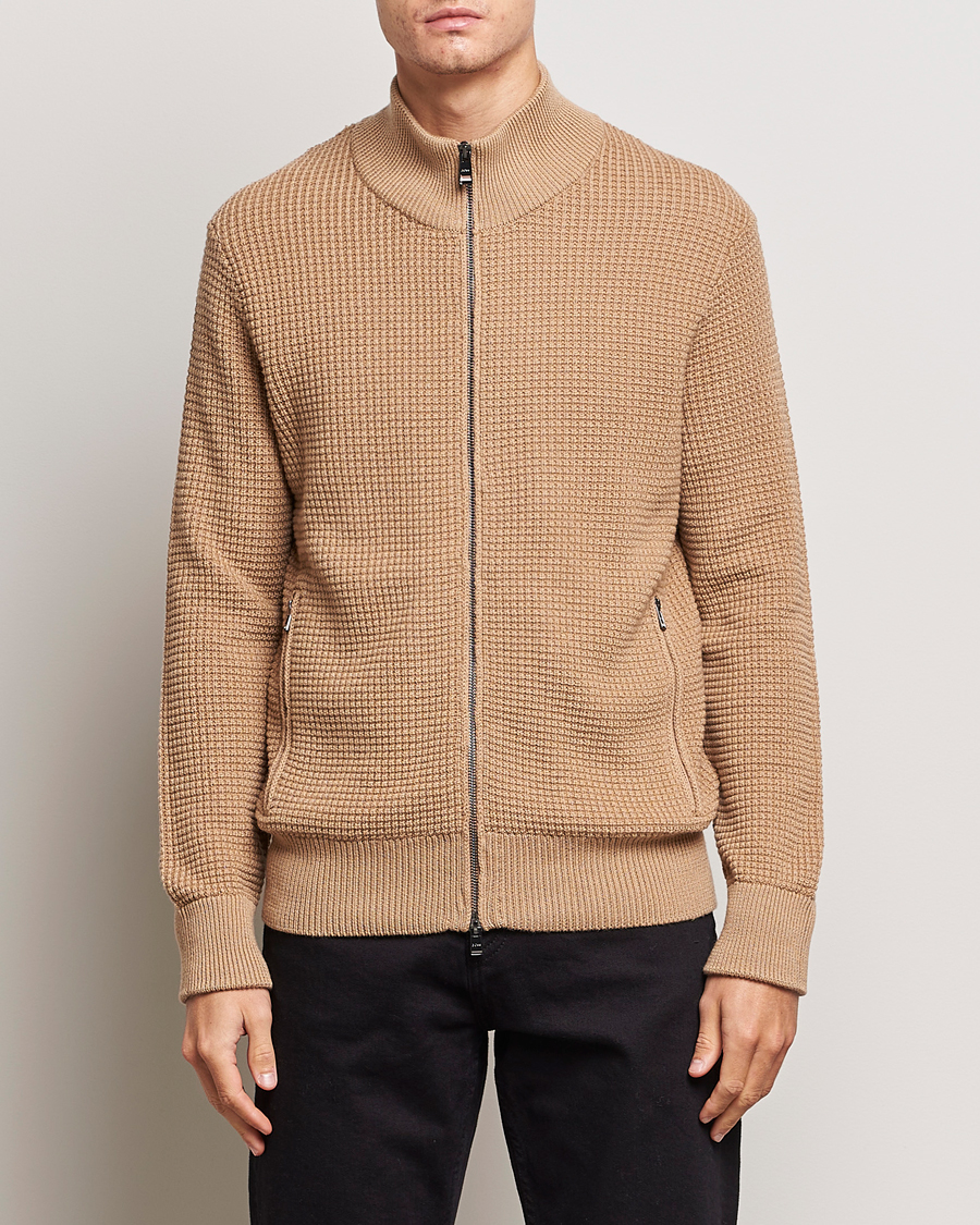 Herr | Tröjor | BOSS BLACK | Mabeo Heavy Knitted Full Zip Medium Beige