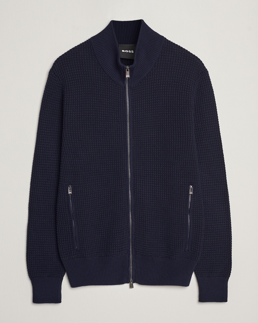 Herr | Tröjor | BOSS BLACK | Mabeo Heavy Knitted Full Zip Dark Blue