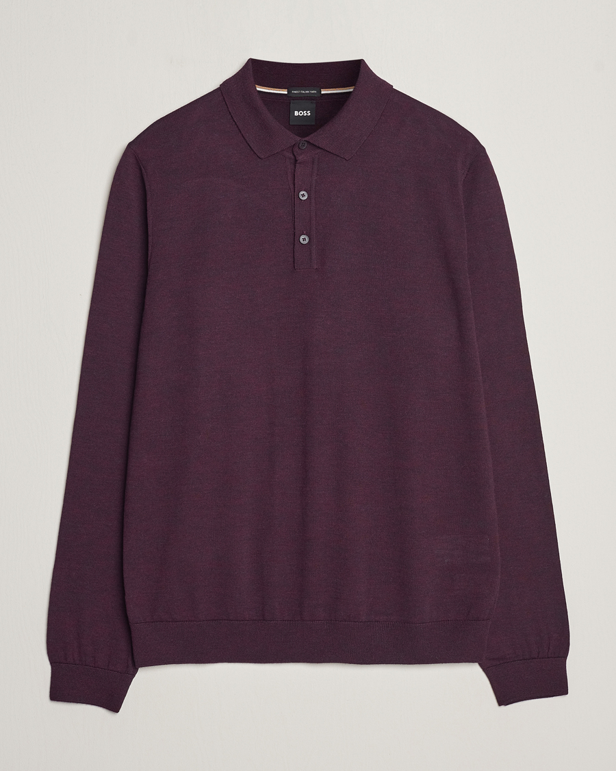 Herr | Tröjor | BOSS BLACK | Lancione Merino Knitted Polo Dark Red