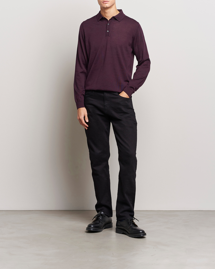 Herr | Tröjor | BOSS BLACK | Lancione Merino Knitted Polo Dark Red