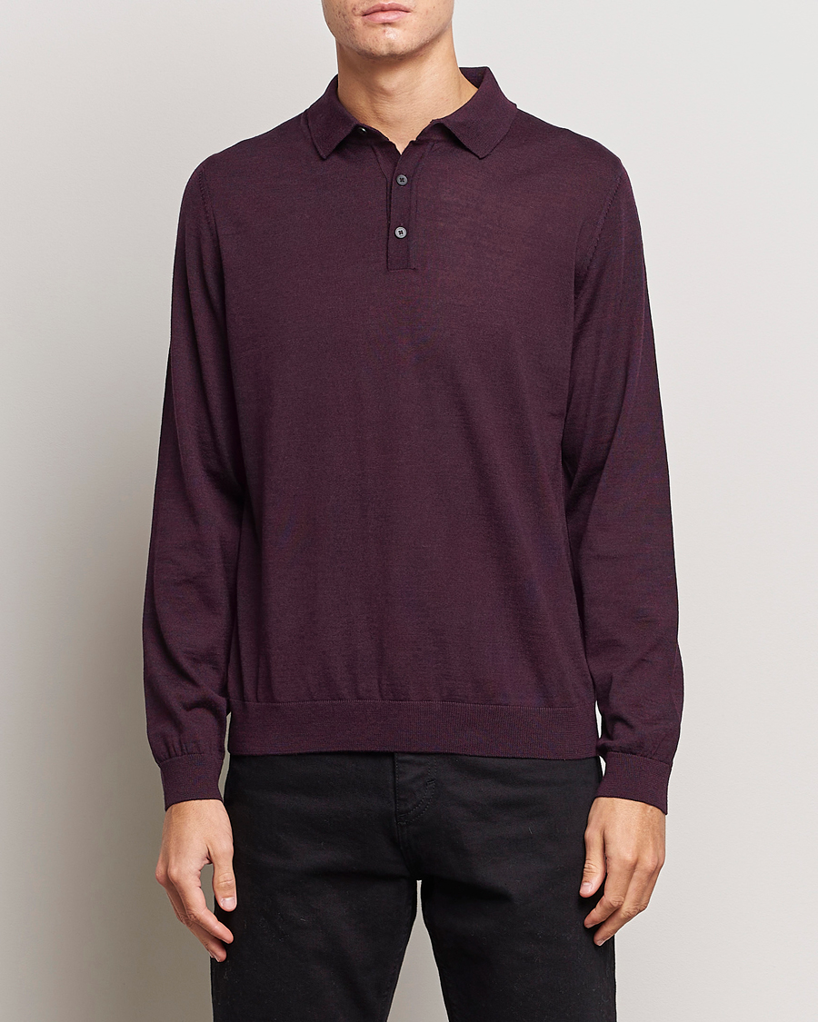 Herr | Stickade pikéer | BOSS BLACK | Lancione Merino Knitted Polo Dark Red