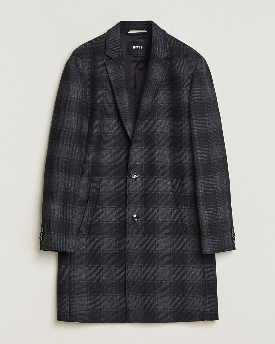 Herr |  | BOSS BLACK | Hyde Wool Checked Coat Black/Grey
