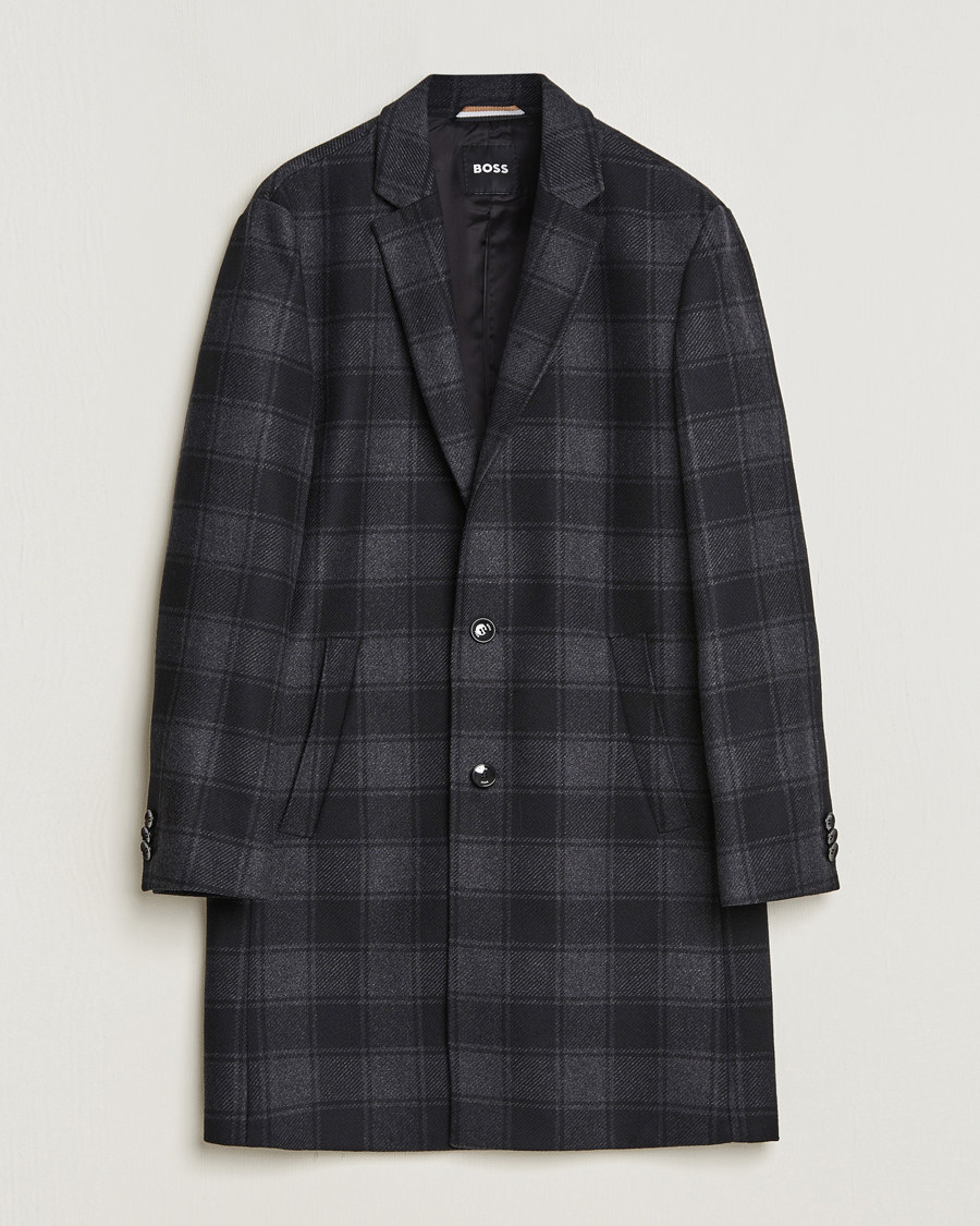 Herr | Jackor | BOSS BLACK | Hyde Wool Checked Coat Black/Grey