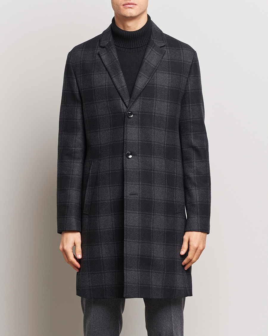 Herr | Jackor | BOSS BLACK | Hyde Wool Checked Coat Black/Grey