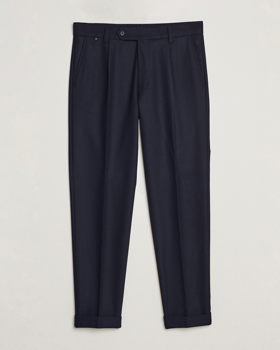Herr | Byxor | BOSS BLACK | Perin Tech Flannel Pleated Trousers Dark Blue