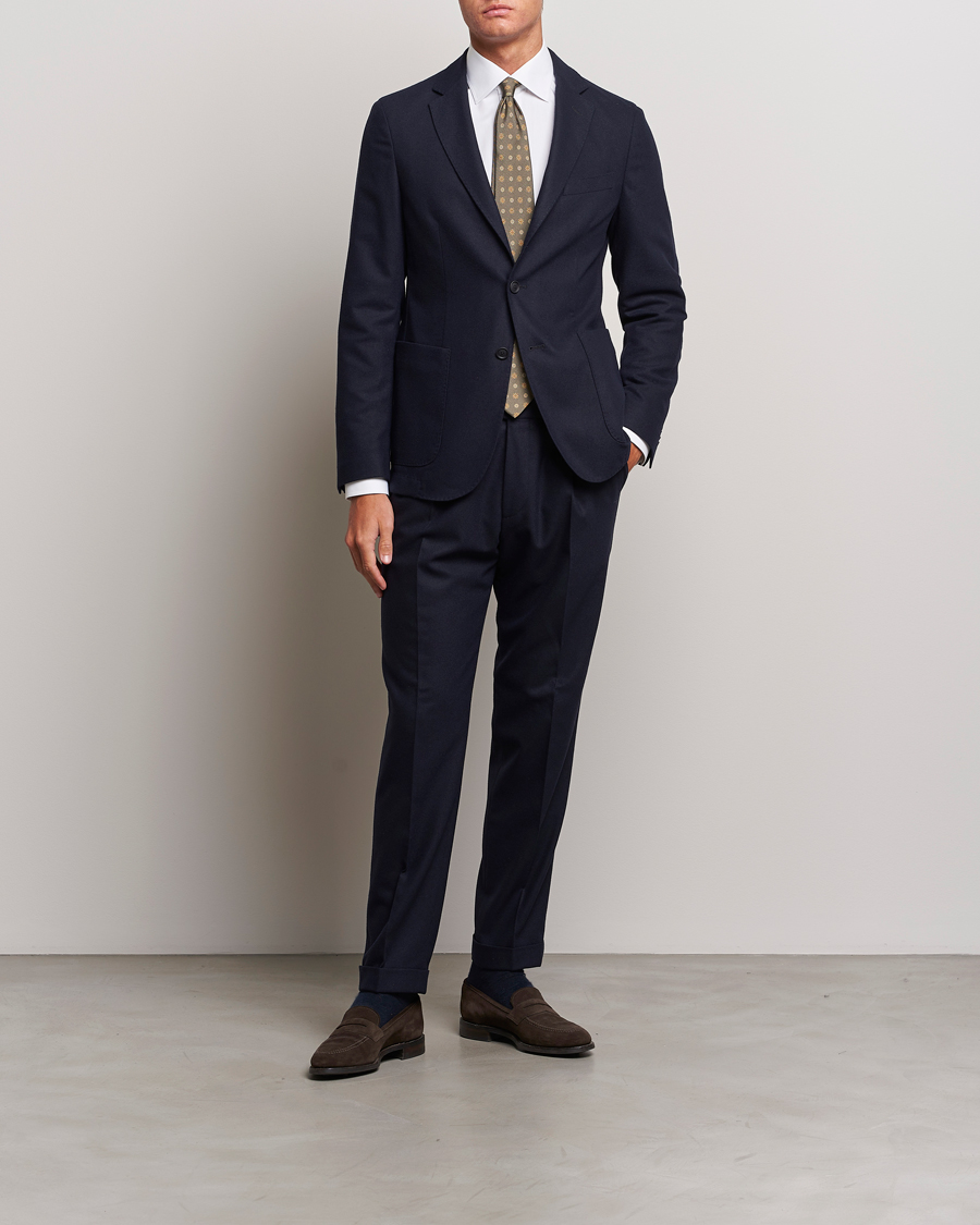 Herr | Byxor | BOSS BLACK | Perin Tech Flannel Pleated Trousers Dark Blue