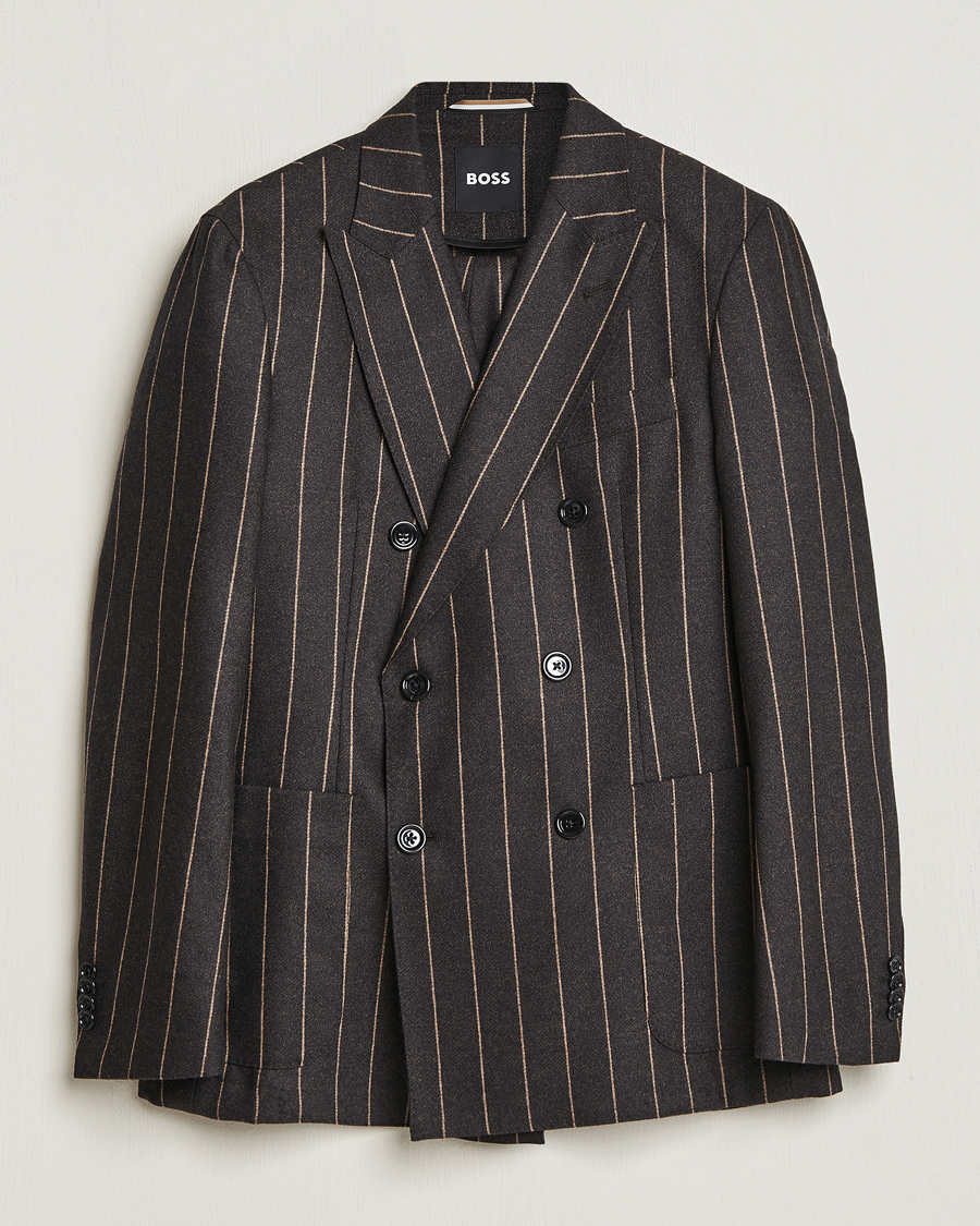Herr | Kostymer | BOSS BLACK | Huge Double Breasted Pinstripe Suit Dark Brown