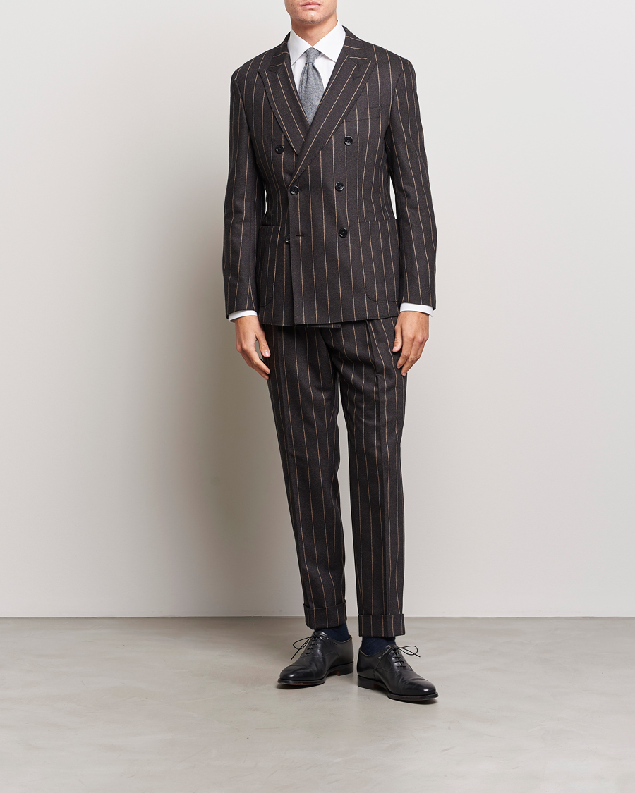Herr | Kostymer | BOSS BLACK | Huge Double Breasted Pinstripe Suit Dark Brown