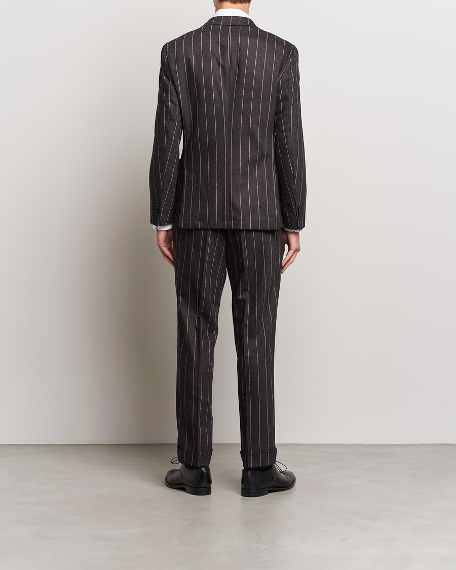 Herr | Kostymer | BOSS BLACK | Huge Double Breasted Pinstripe Suit Dark Brown