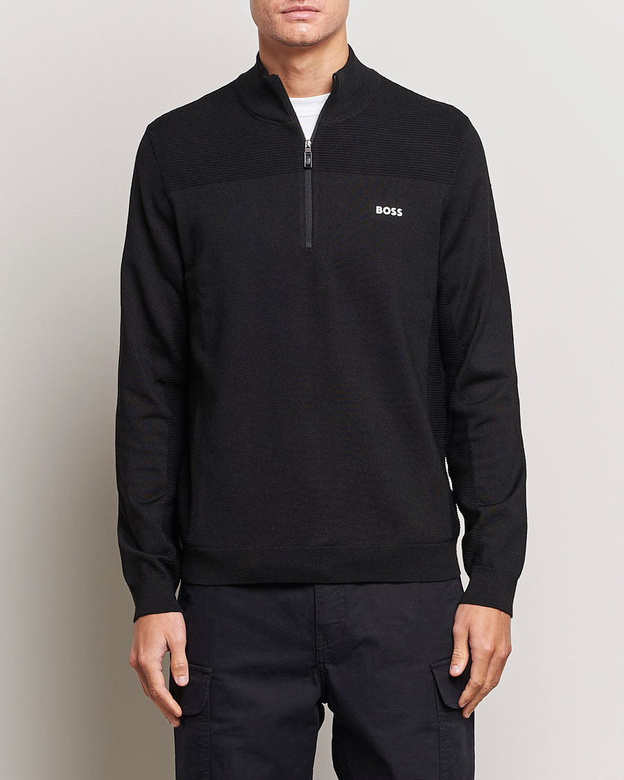 Herr | Tröjor | BOSS GREEN | Momentum Knitted Half Zip Black