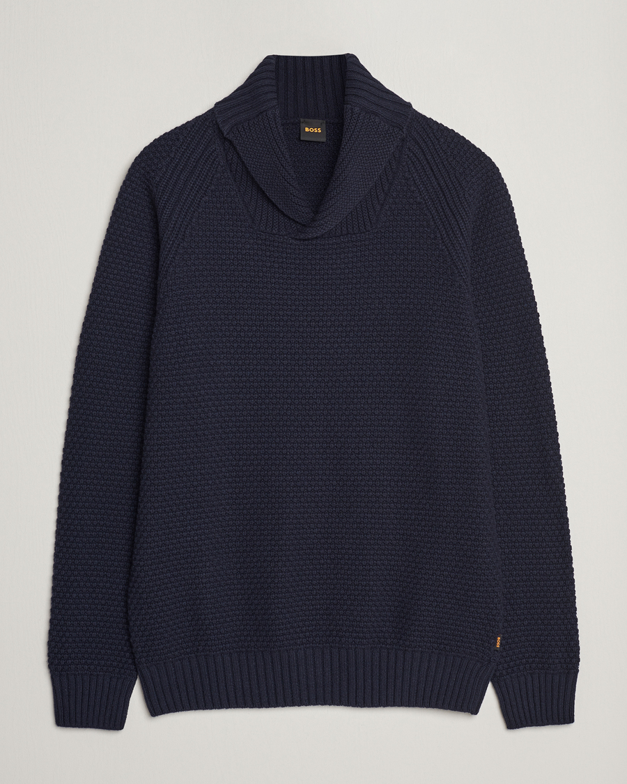 Herr | Tröjor | BOSS ORANGE | Amado Heavy Knitted Shawl Collar Sweater Dark Blue