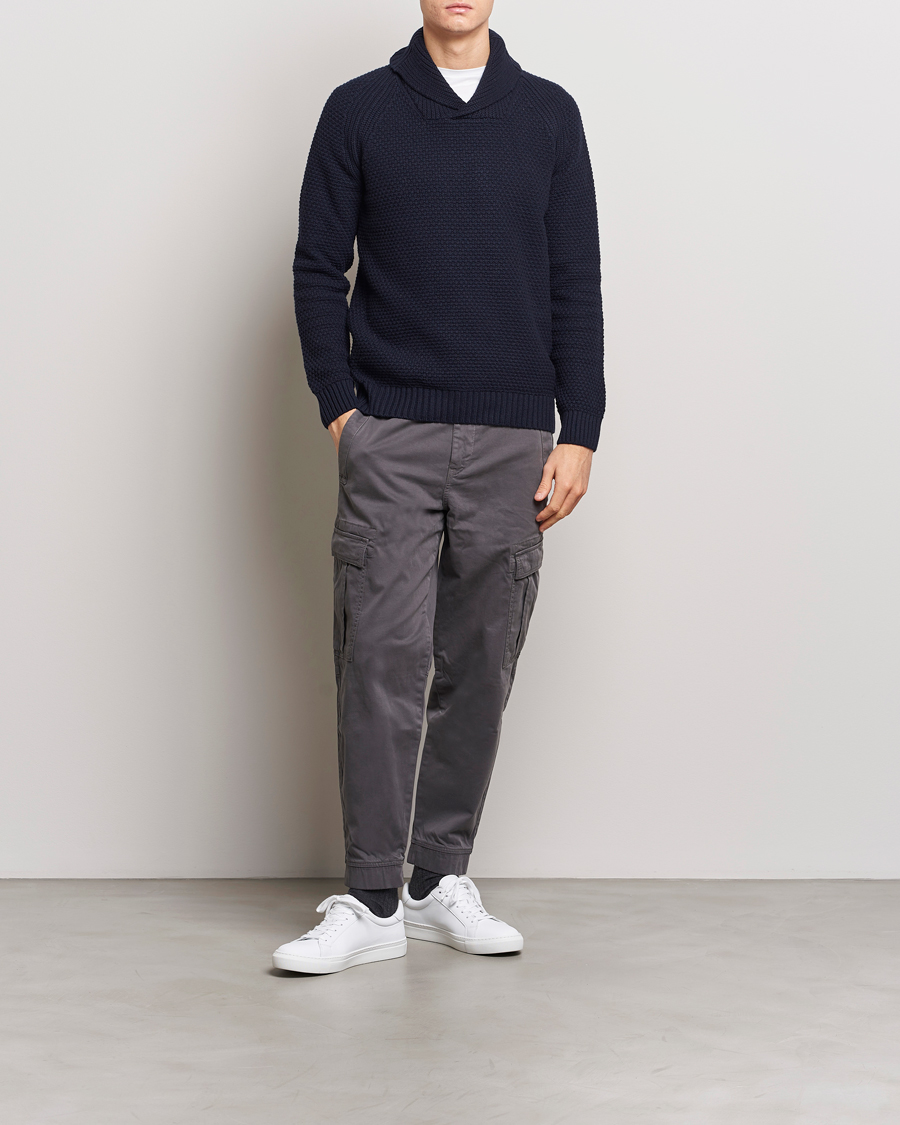 Herr | Tröjor | BOSS ORANGE | Amado Heavy Knitted Shawl Collar Sweater Dark Blue