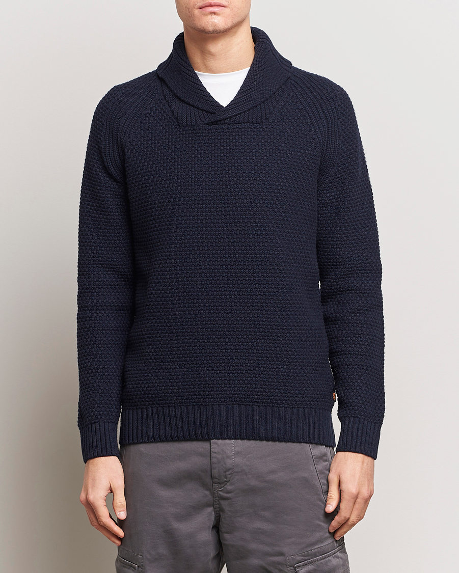 Herr | Tröjor | BOSS ORANGE | Amado Heavy Knitted Shawl Collar Sweater Dark Blue