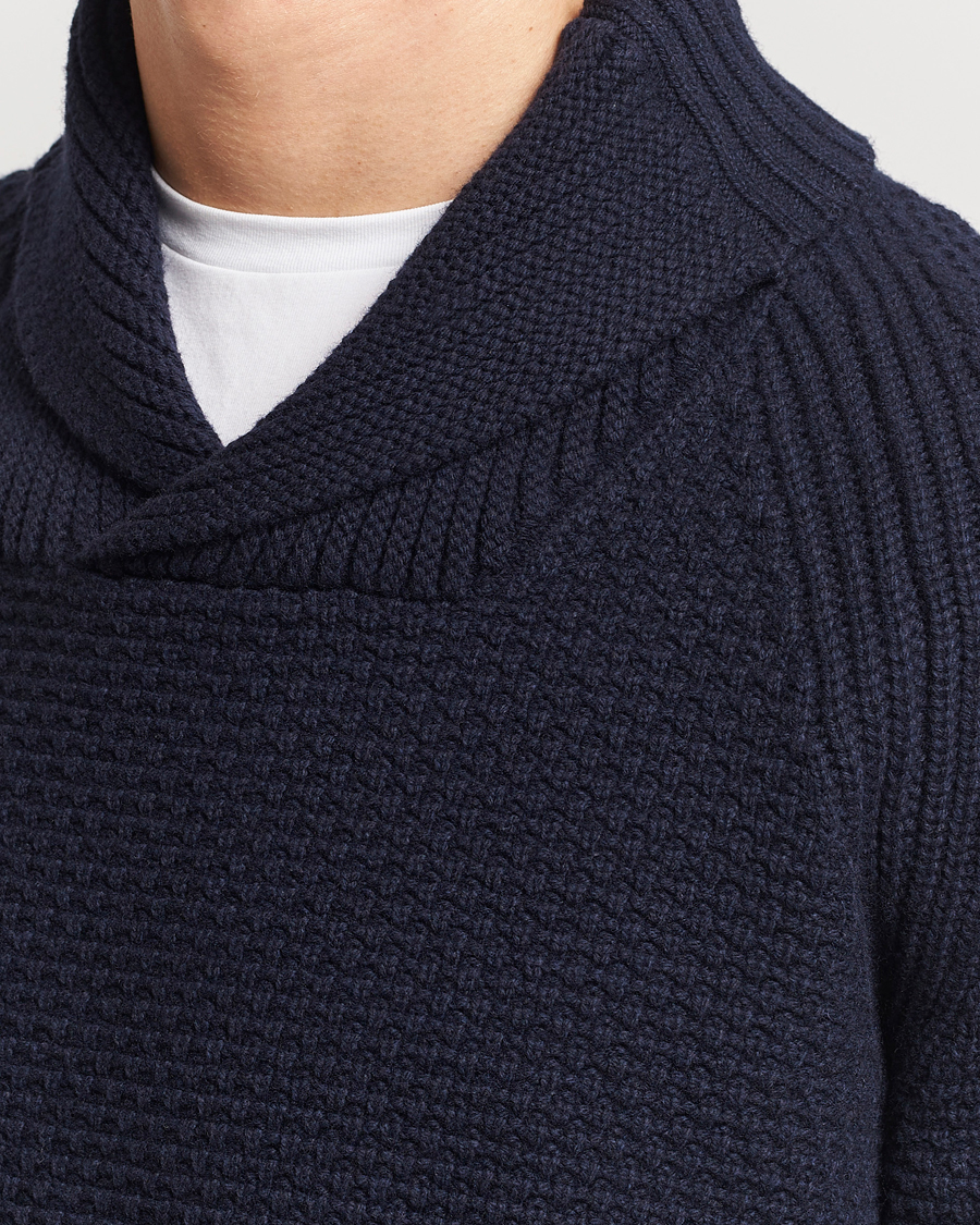 Herr | Tröjor | BOSS ORANGE | Amado Heavy Knitted Shawl Collar Sweater Dark Blue