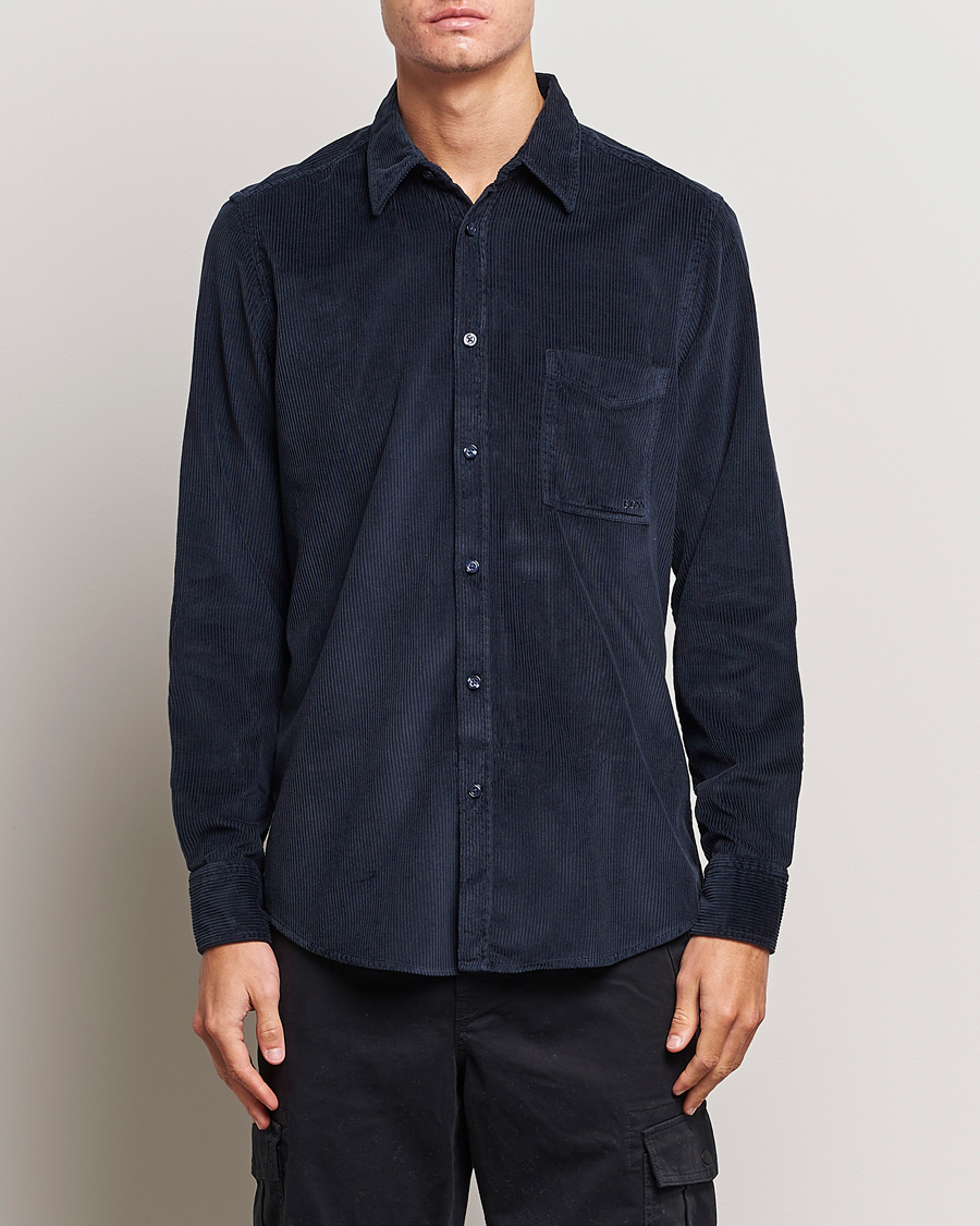 Herr | Manchesterskjortor | BOSS ORANGE | Relegant Corduroy Shirt Dark Blue