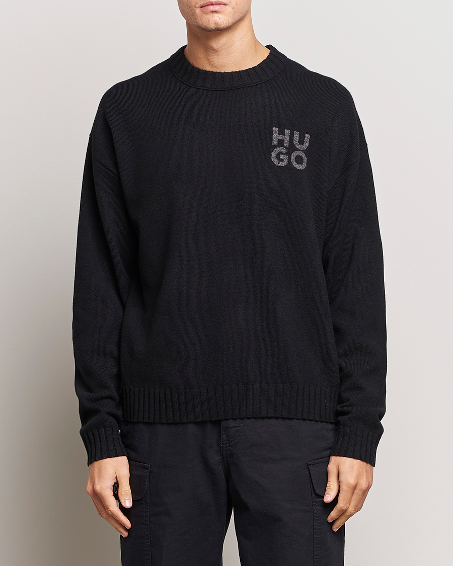 Herr | Stickade tröjor | HUGO | San Cassio Knitted Sweater Black